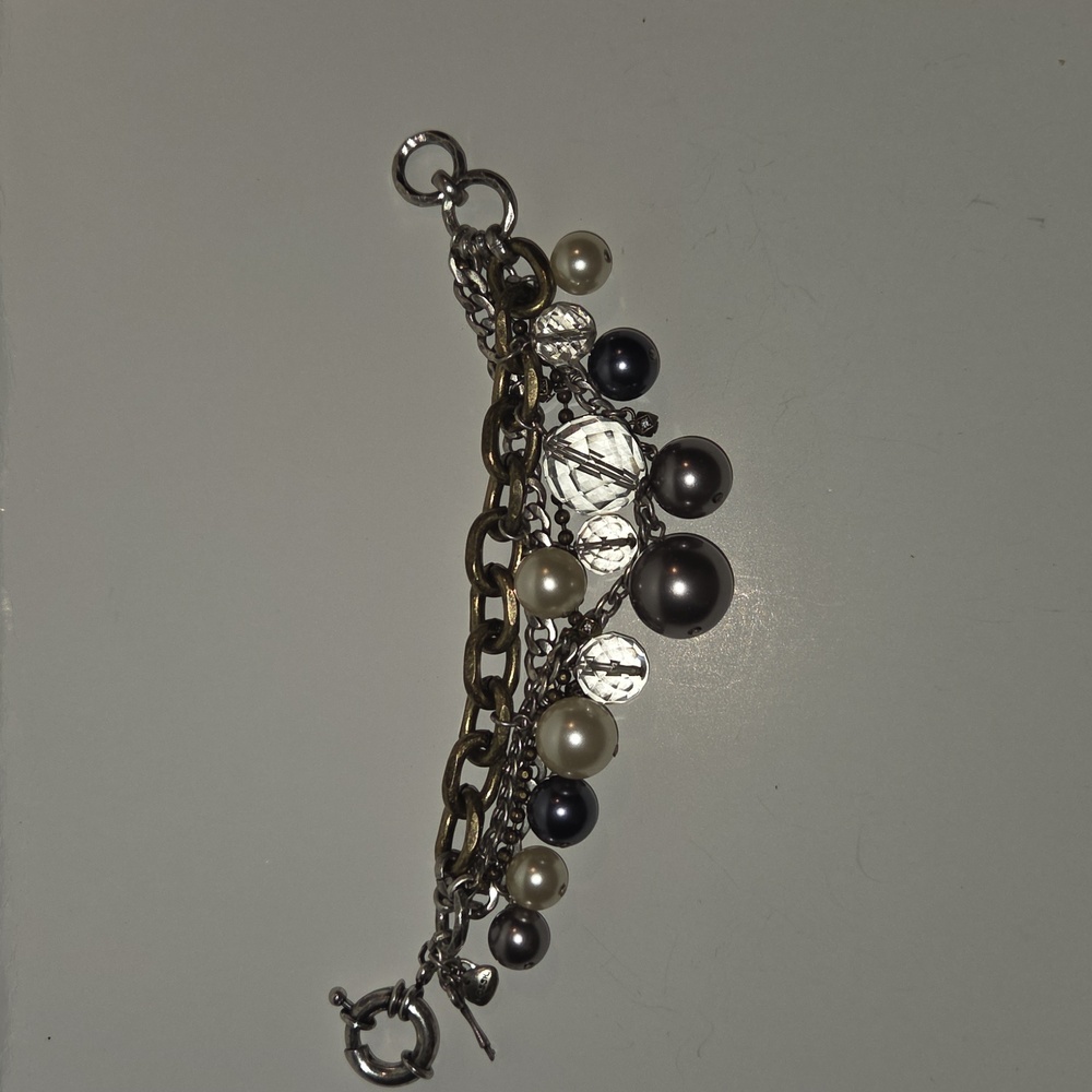 Fossil Multi Strand Bracelet W/Faux Pearls and Clear Balls